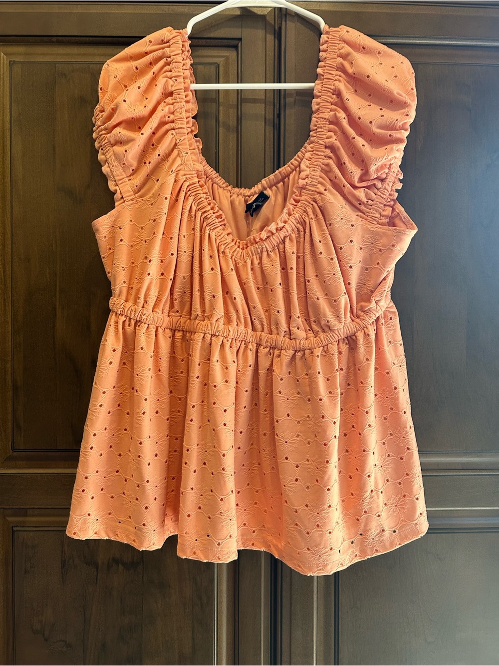 torrid Peach Eyelet Ruched-Sleeve Tunic